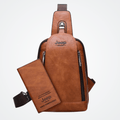 Bolsa Transversal Masculina de Couro Elegano® JEEP + Carteira de BRINDE!